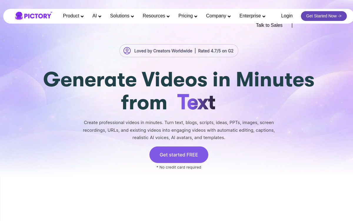 Screenshot of Pictory