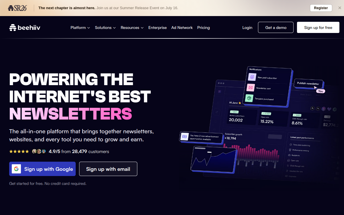 Screenshot of beehiiv